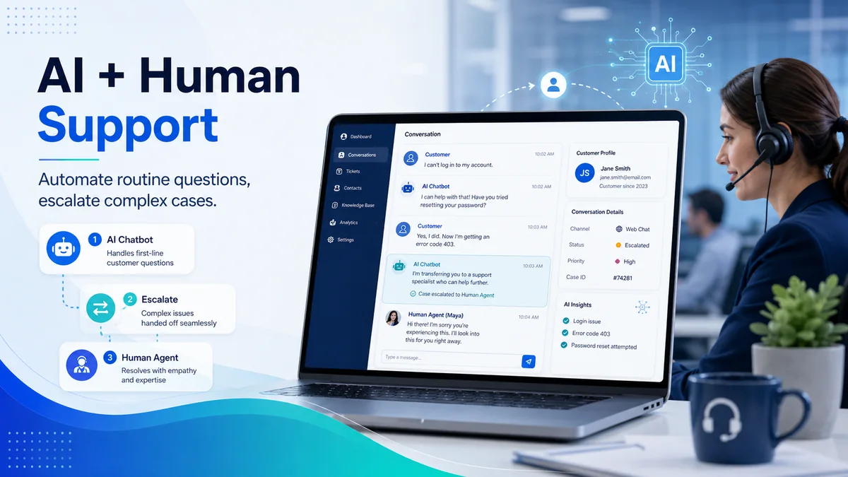 AI chatbot escalating a complex customer support issue to a human agent