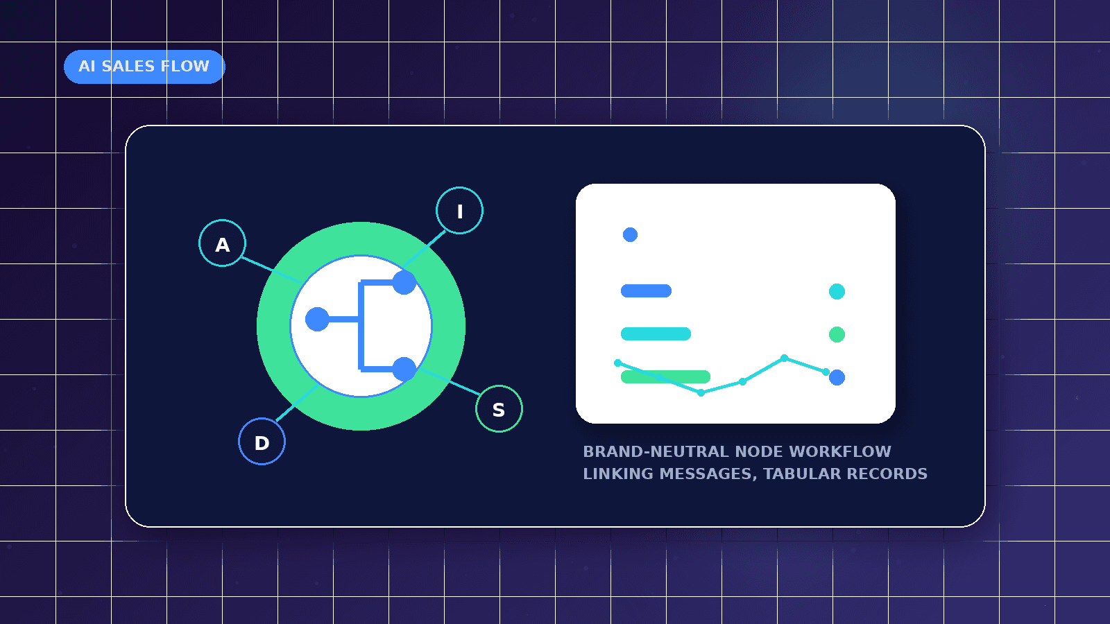 n8n Sales Workflow with Gmail, Sheets and AI featured illustration showing brand-neutral node workflow linking messages, tabular records and AI decisions