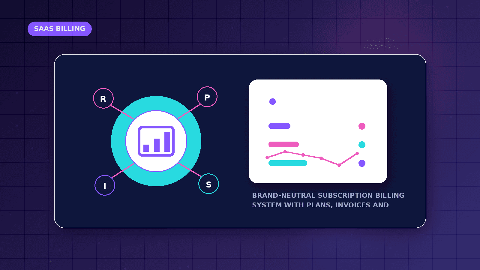 Stripe Billing for SaaS Products featured illustration showing brand-neutral subscription billing system with plans, invoices and recurring revenue