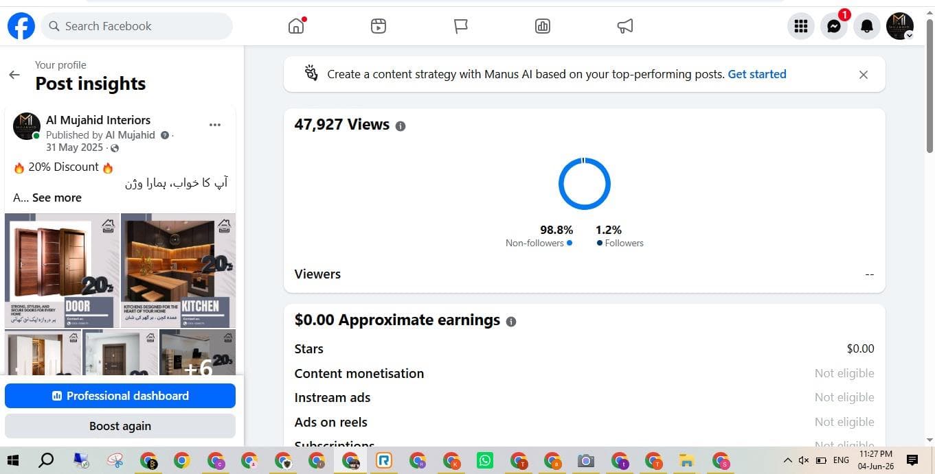 Facebook Campaign Result proof screenshot for Ad Campaigns analytics and SEO reporting