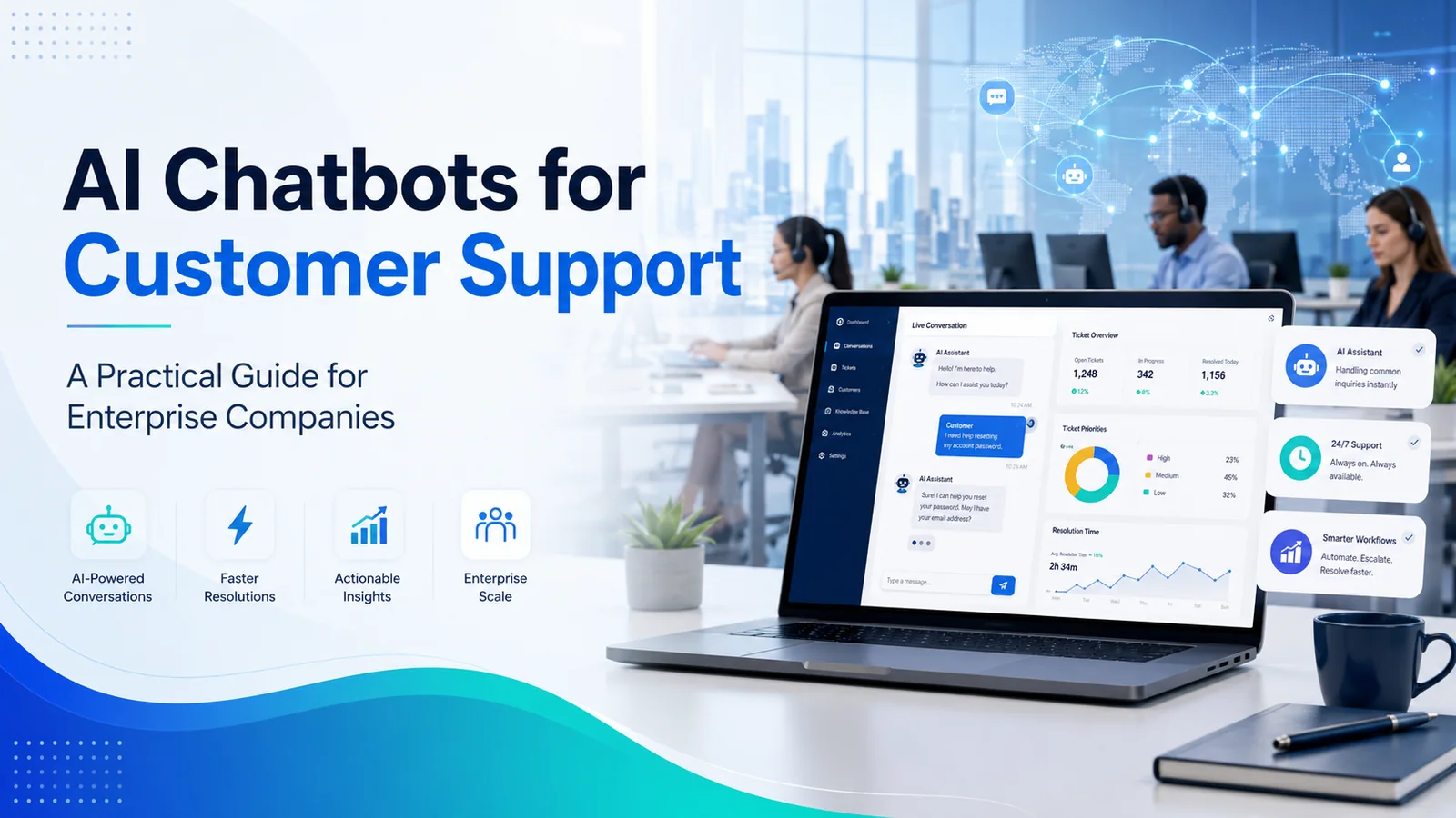 AI chatbots for customer support dashboard used by an enterprise service team