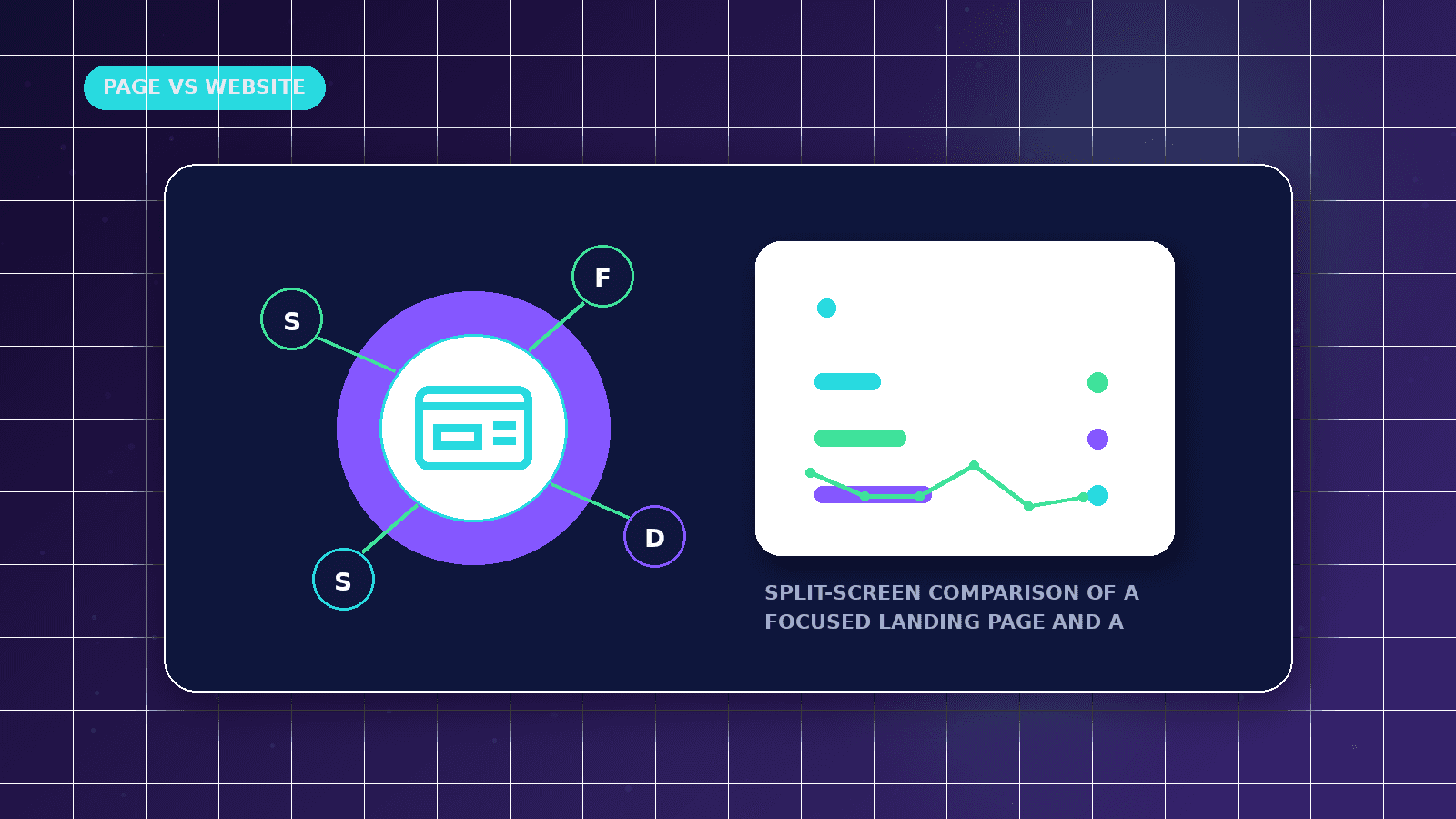 Landing Page vs Full Business Website featured illustration showing split-screen comparison of a focused landing page and a complete business website